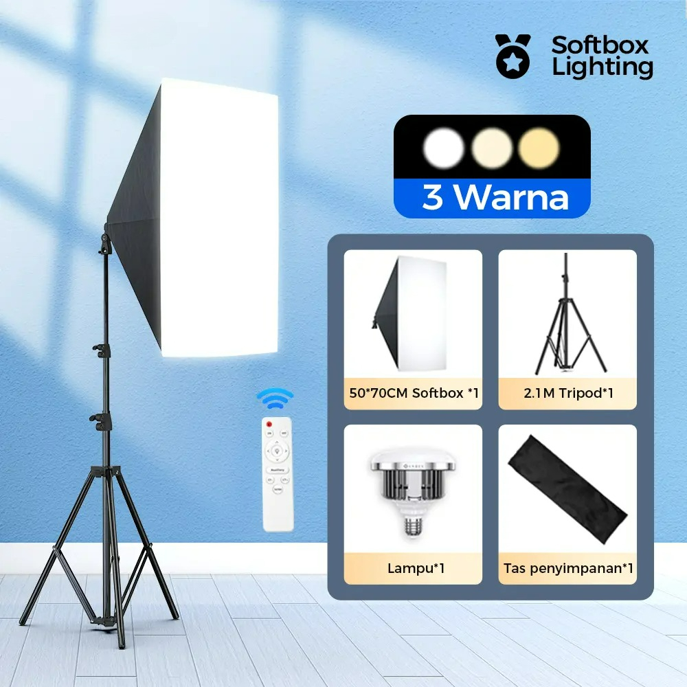 Voice Control Light Bulb - Softbox 50x70cm com Lâmpada de 85W/155W,